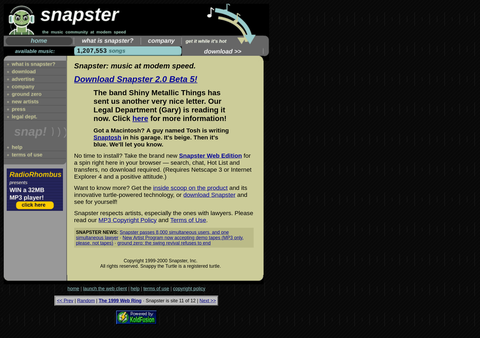 Snapster home page